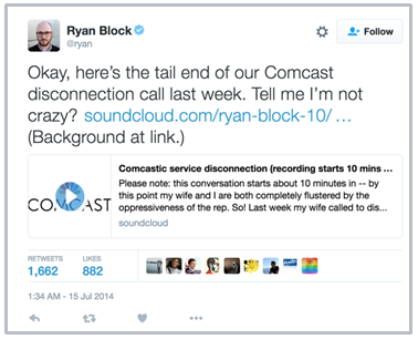 Ryan Block shares his Comcast recording on Twitter