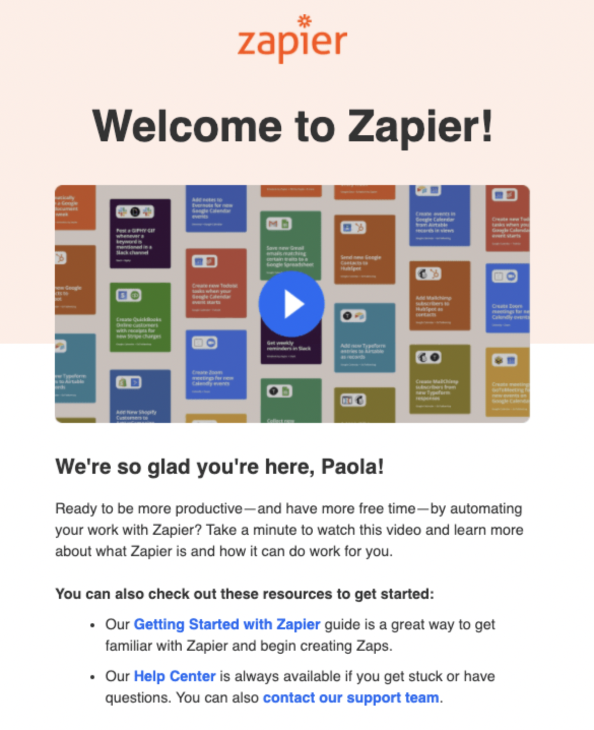 Zapier welcome email